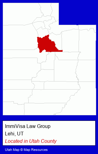 Utah counties map, showing the general location of ImmiVisa Law Group