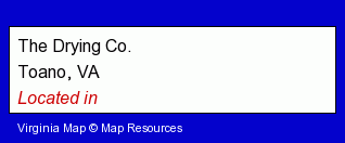 Virginia counties map, showing the general location of The Drying Co.