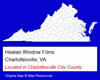 Virginia counties map, showing the general location of Healan Window Films