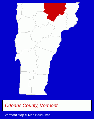 Vermont map, showing the general location of Memphremagog Press Printers