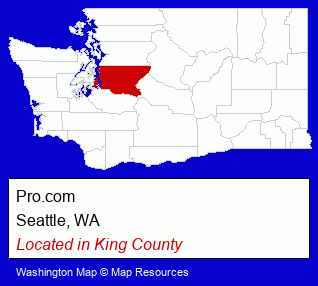 Washington counties map, showing the general location of Pro.com