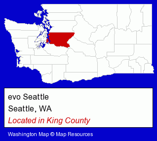 Washington counties map, showing the general location of evo Seattle