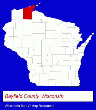 Wisconsin map, showing the general location of Chequamegon Book & Coffee Co