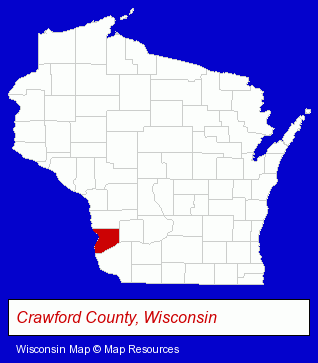 Wisconsin map, showing the general location of Wauzeka Steuben School District