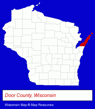 Wisconsin map, showing the general location of Door County Nature Works