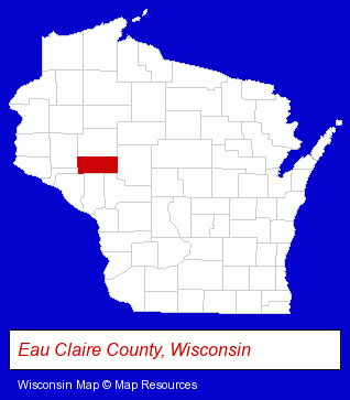 Wisconsin map, showing the general location of Eau Claire County Humane Association