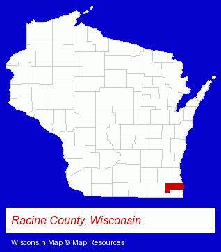 Wisconsin map, showing the general location of Racine Gymnastics Center