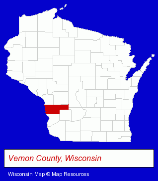 Wisconsin map, showing the general location of Hillsboro Floral CO