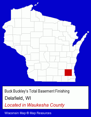 Wisconsin counties map, showing the general location of Buck Buckley's Total Basement Finishing