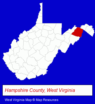 West Virginia map, showing the general location of Hampshire County Public Library