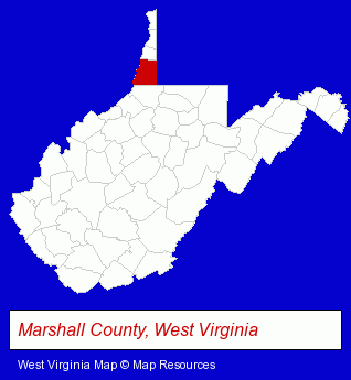 West Virginia map, showing the general location of Moundsville - Marshall County Public Library