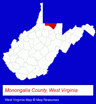 West Virginia map, showing the general location of Morgantown Public Library System