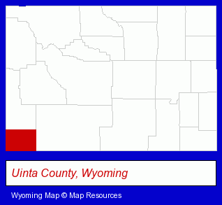 Wyoming map, showing the general location of All West Communications